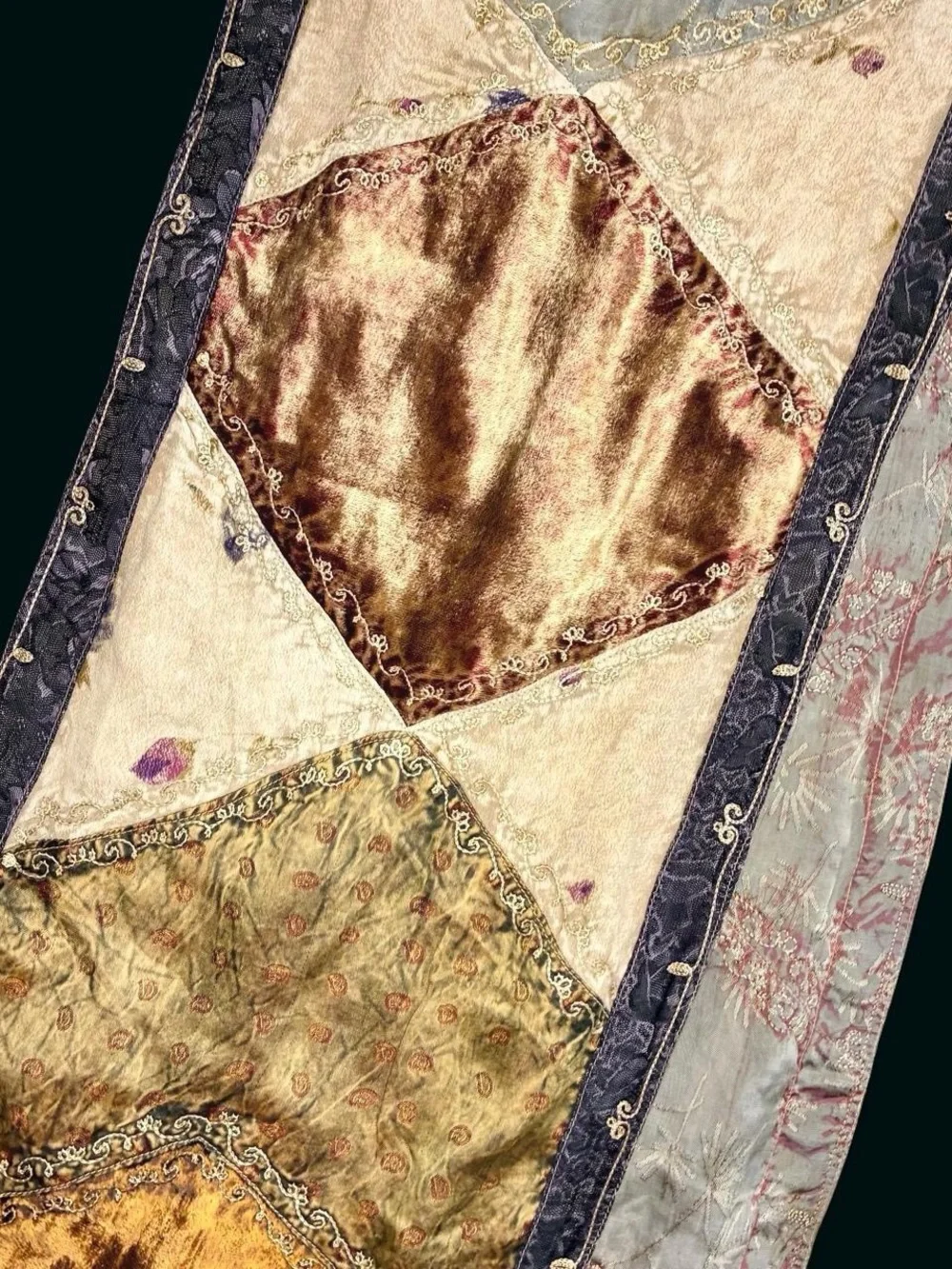 Vintage Beige Velvet Embroidered Bohemian Fringe Fashion Scarf